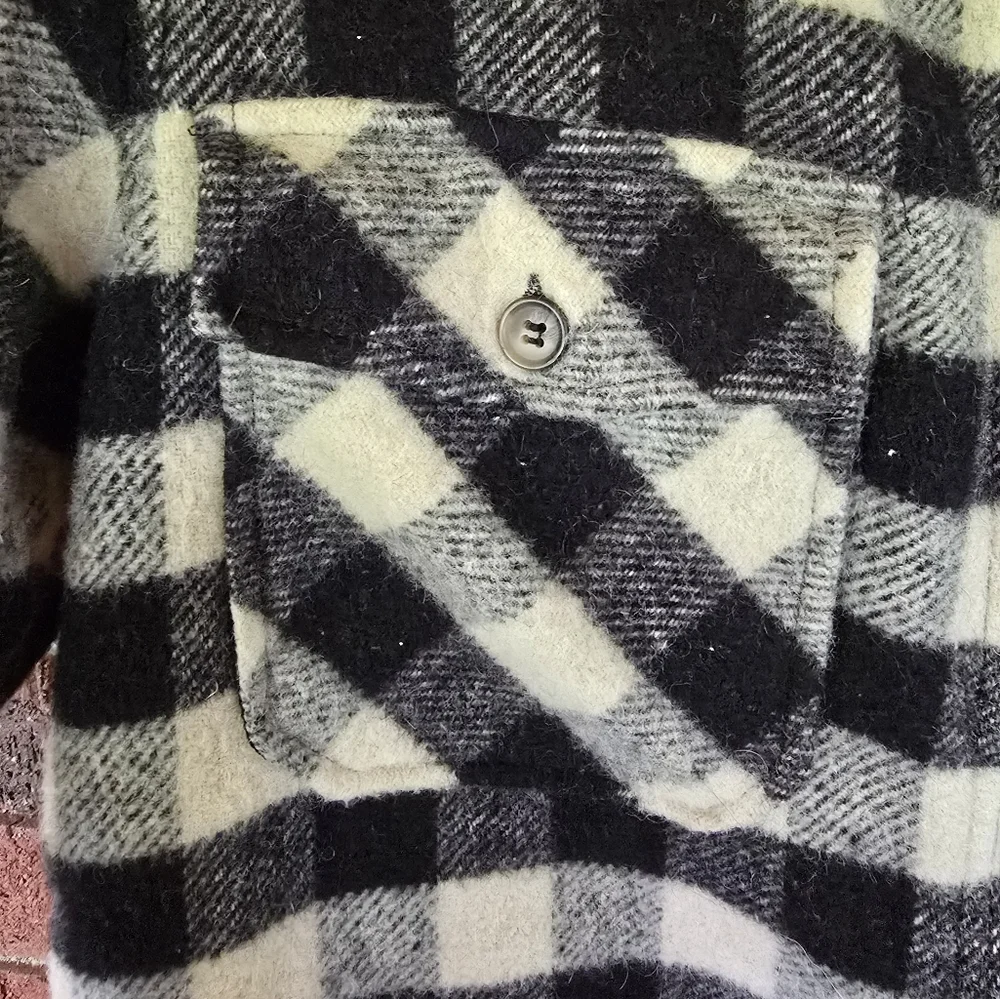 Vintage Limited America Buffalo Check  Wool Blend Shacket Black & White XS 90s